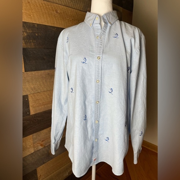 Vineyard Vines Marlin Embroidered Cotton Slim Fit Murray Shirt, Size Large - Picture 1 of 7